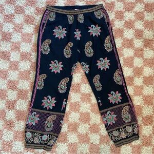 Calypso St. Barth Navy Blue Pink Paisley Block Print Bohemian Lightweight Pants
